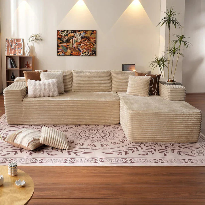 Plush Corduroy L-Shape Sofa – Ready to Lounge, No Assembly
