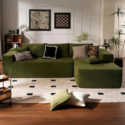 Plush Corduroy L-Shape Sofa – Ready to Lounge, No Assembly