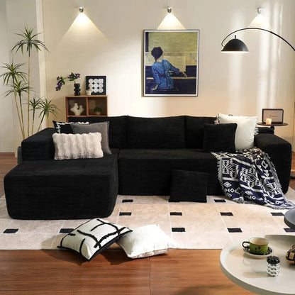Plush Corduroy L-Shape Sofa – Ready to Lounge, No Assembly