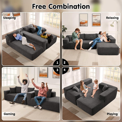 Plush Corduroy L-Shape Sofa – Ready to Lounge, No Assembly