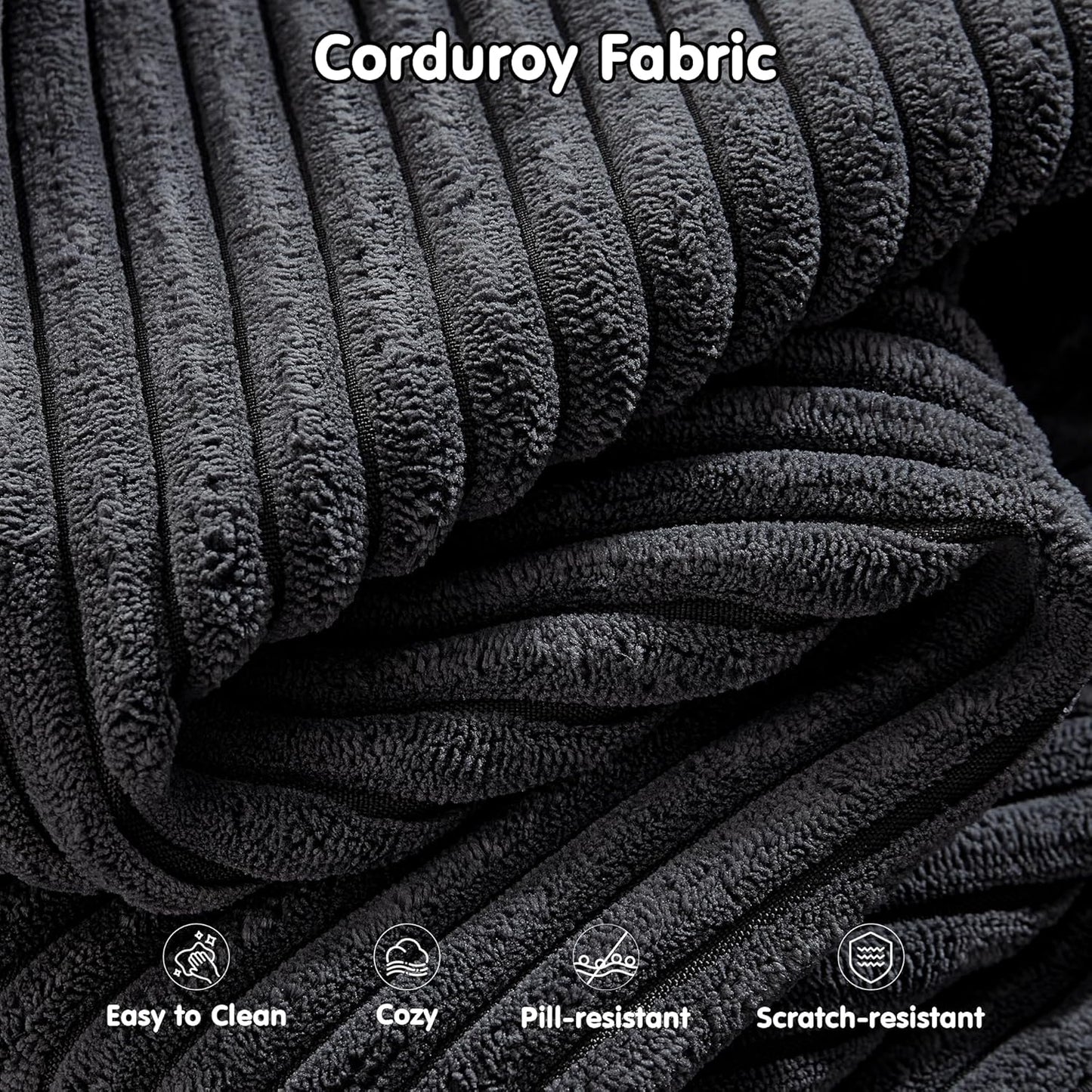 Plush Corduroy L-Shape Sofa – Ready to Lounge, No Assembly