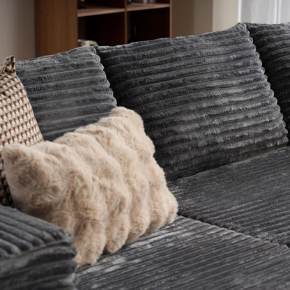Plush Corduroy L-Shape Sofa – Ready to Lounge, No Assembly