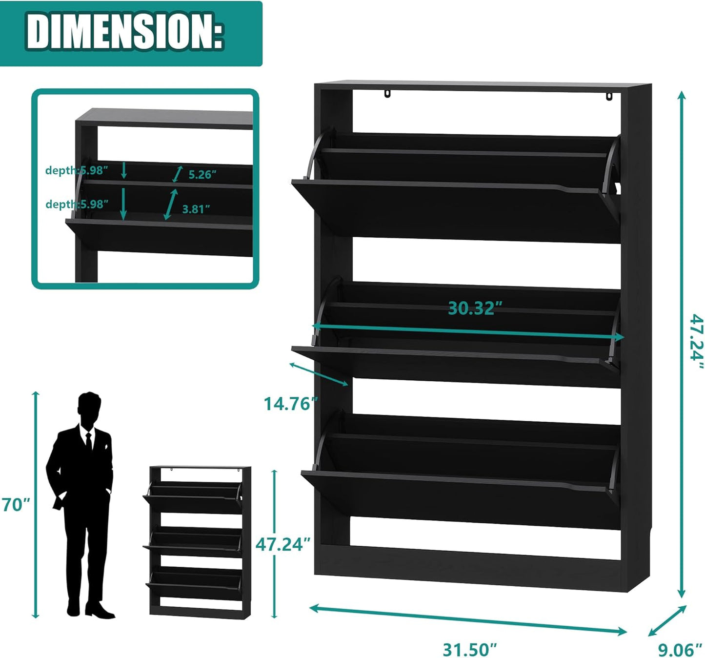 Ez Thin Wooden Shoe Rack – 3 Doors
