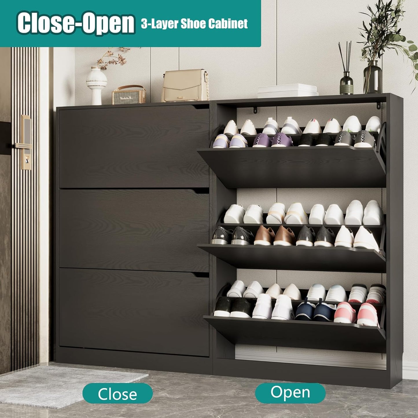 Ez Thin Wooden Shoe Rack – 3 Doors