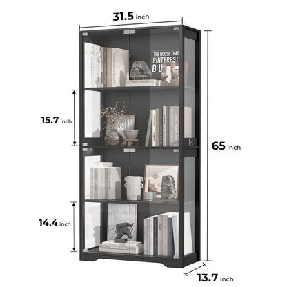 MIIFUNY Display Cabinet with Glass Doors, Storage Cabinet with 3 Color Light