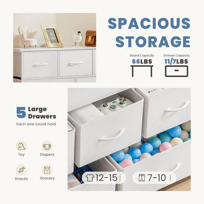 5 Drawer Fabric Storage Dresser for Bedroom, Closet & Entryway
